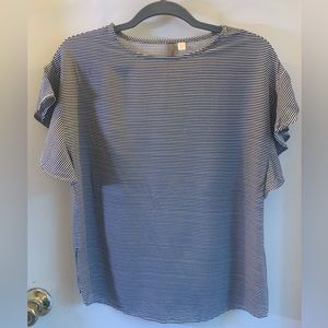 Black and white striped flutter sleeve top